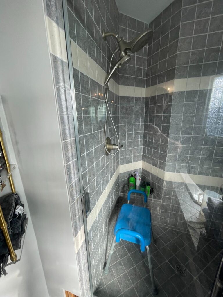 shower view with seat